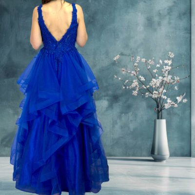 ROYAL BLUE Ruffled Ballgown V-Neck
