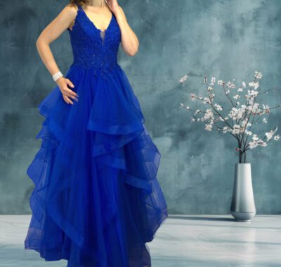 Ruffled Ballgown V-Neck Dress