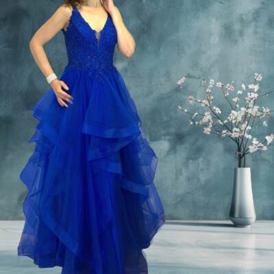 Ruffled Ballgown V-Neck Dress