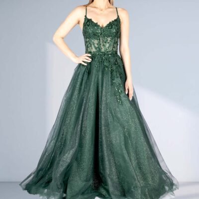 Laceback Glitter Ballgown