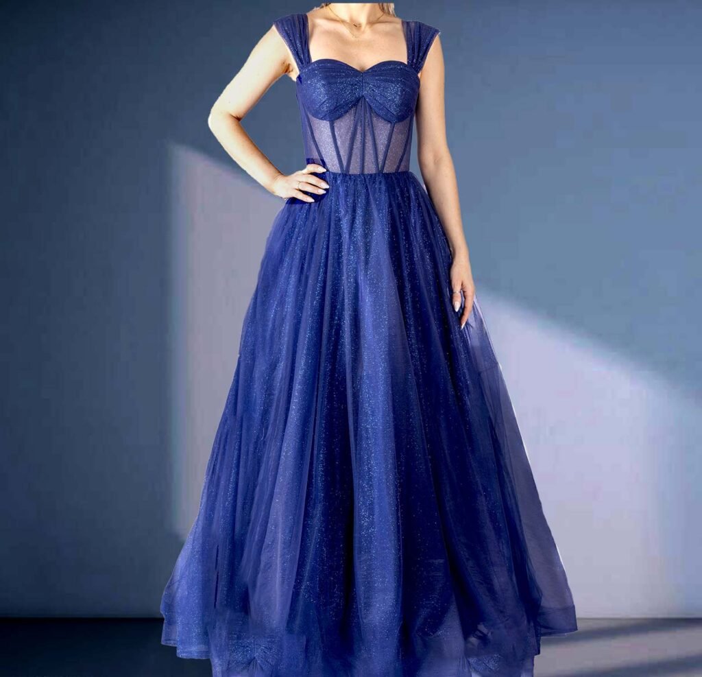 Fonthill Road Prom Dresses 24 NAVY A-line or styled off the shoulder