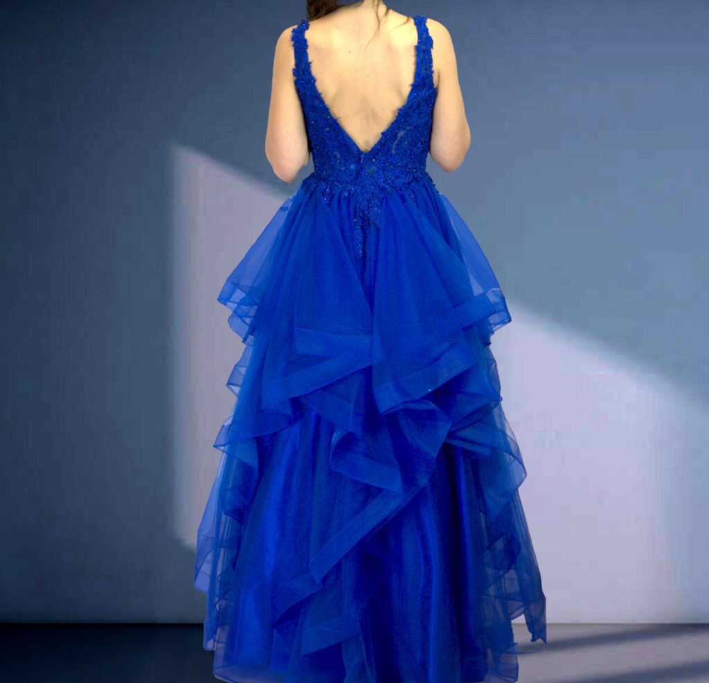 Fonthill Road Prom Dresses 38 ROYAL BLUE Ruffled Ballgown V-Neck