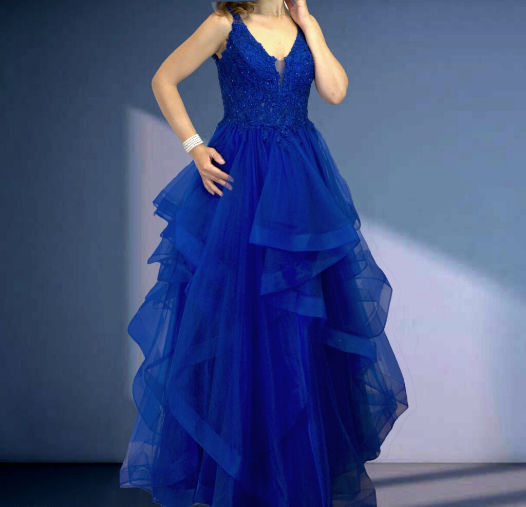 Fonthill Road Prom Dresses 37 ROYAL BLUE Ruffled Ballgown V-Neck