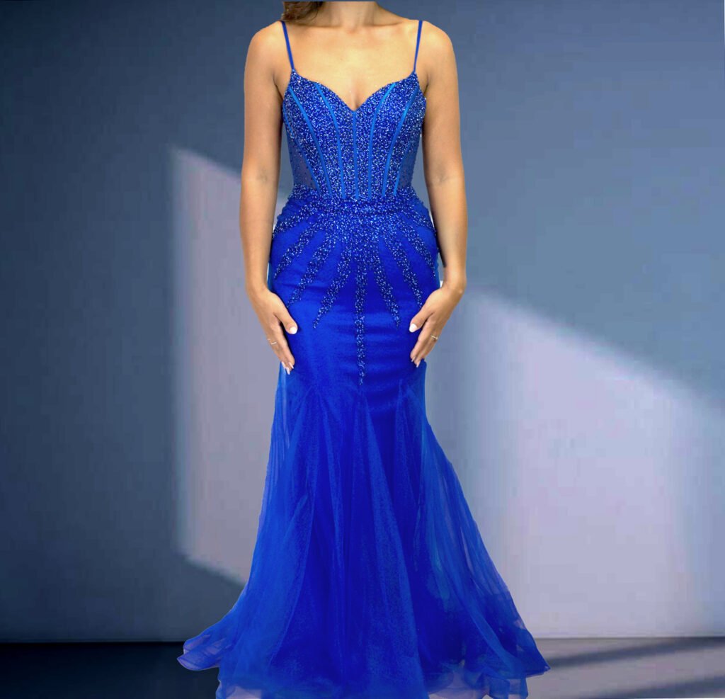 Fonthill Road Prom Dresses 29 ROYAL BLUE Mermaid Dress with Beaded Accents