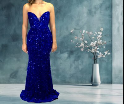 Velvet Sequins Strapless Dress