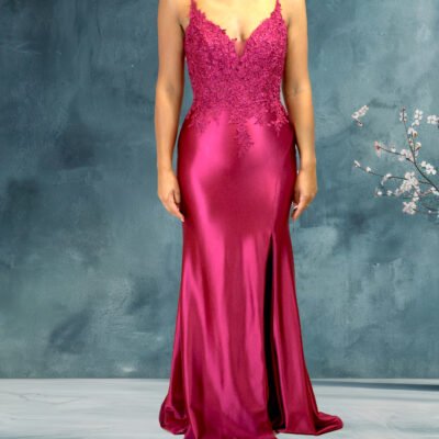 Lace Top Fitted Dress V-Neck