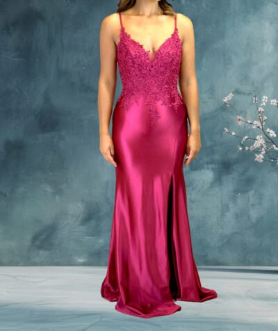 Lace Top Fitted Dress V-Neck